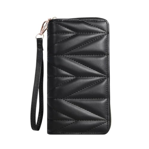 Lange Damen-Geldbörse, PU, großes Fassungsvermögen, Reißverschluss, gesteppte Geldfächer mit Münzfach und Kartenfächern von WUZIA