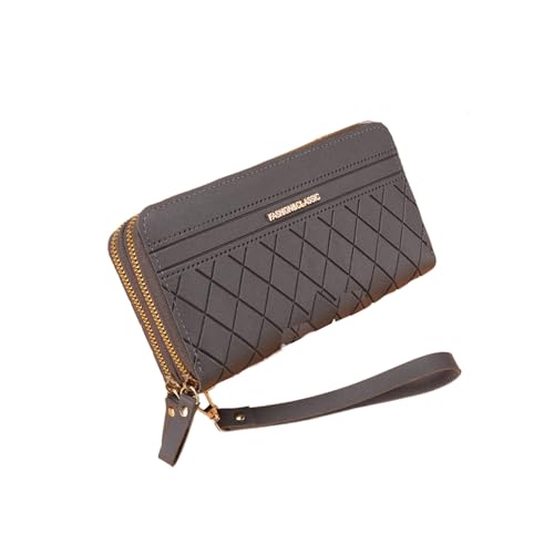 Lange Damen-Geldbörse, PU-Münzgeldbörse mit doppeltem Reißverschluss, zweilagig, großes Fassungsvermögen, mit mehreren Kartenfächern und Handgelenk von WUZIA