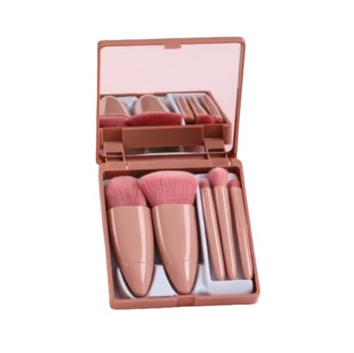 Make-up-Pinsel-Set, Kaffeefaser, Kunststoff, Mini-Größe, Foundation, Lidschatten, Rouge, Kosmetik-Werkzeuge mit Spiegel für Frauen, Reisen und Zuhause von WUZIA