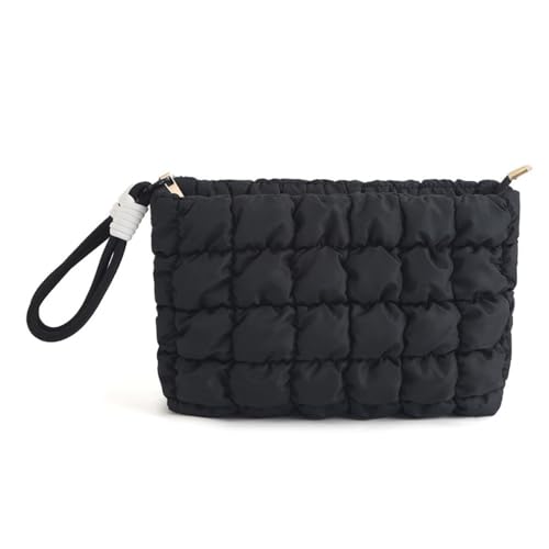 Make-up-Tasche, niedlich, tragbar, gesteppt, Make-up-Tasche, große Kapazität, Kosmetiktasche für Damen, Schwarz von WUZIA