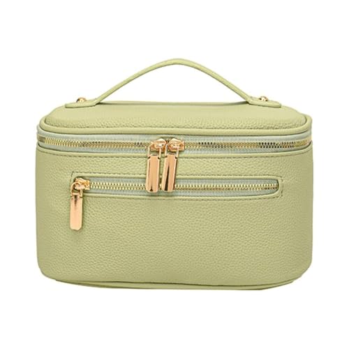 Make-up-Tasche für Damen, groß, Reise-Kosmetiktasche, doppelter Reißverschluss, Kulturbeutel, Organizer mit Griff, grün von WUZIA