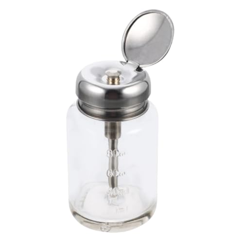 Nagellackentferner-Pumpspender, 80 ml, Glas, transparent, silberfarben, Metallkappe, Rohrflasche, Make-up-Werkzeug, Flüssigkeitsbehälter für Frauen von WUZIA
