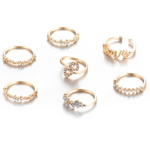 WVFHVISL 7 Stück Wasserfeste Stapelbare Ringe Set - Vergoldete Knöchel Ringe für Damen - Einfache Plain Band Verstellbare Ringe WVFHVISL 7 Stück Wasserfeste Stapelbare Ringe Set - Vergoldete Knöchel Ringe für Damen - Einfache Plain Band Verstellbare Ringe von WVFHVISL