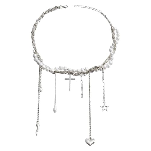 WVFHVISL Crystal Cross Pearl Halskette Anhänger Halskette Zierliche Schlüsselbein Kette Perlenkette Schmuck Pearl Necklace Pearl Cross Necklace Für Frauen Und Mädche von WVFHVISL