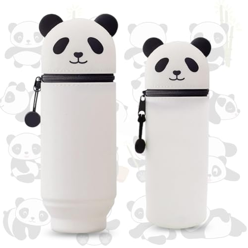 WVFHVISL Federmäppchen Stiftbehälter Kawaii Federmäppchen 2 in 1 aus Weichem Cartoon Stifteetui Silikon Teleskopisch Mäppchen Niedlicher Panda für Kinder Schule Home Office Supplies von WVFHVISL