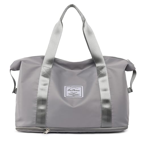 Frauen Reise Duffel Tasche,Sport Tote Gym Tasche,Schulter Weekender Übernachtung Tasche, GRAU, Medium, modisch von WVMKOR