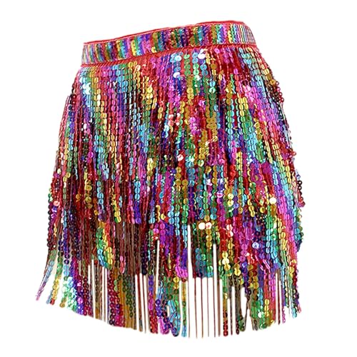Glitzer Rock Damen Pailletten Rock Festival Glitzer Minirock kurzer Bauchtanzrock Hüftschalrock Hüftrock Wickelrock Clubwear für Party Club Cocktail Performance rotes weihnachtskleid von WVONIF