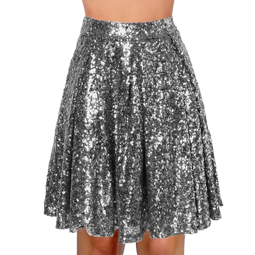 Pailletten Rock Party Rave Outfit Damen Glitzer Rock mit Elastische Taille dirndlkleid Damen Badeanzug mit Rock Langer tüllrock schwarz Lange Sommerkleider Damen von WVONIF
