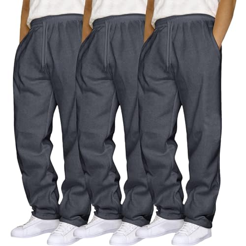 WVONIF Jogginghose Herren Baumwolle Sweathose,Lange Sport Hose Herren Jogger Trainingshose Relaxing Hose Sweatpants Relaxhose mit Stretch Schmaler Schnitt mit Elastikbund,3er-Pack von WVONIF