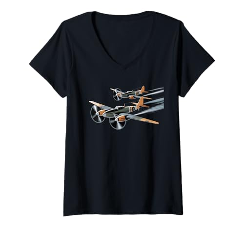 Damen WW2 Kampfflugzeuge Tshirt B-17 P51 Mustang F4U Corsair T-Shirt mit V-Ausschnitt Damen WW2 Kampfflugzeuge Tshirt B-17 P51 Mustang F4U Corsair T-Shirt mit V-Ausschnitt von WW2 Kampfflugzeuge B-17 Corsair P40 P51 Mustang