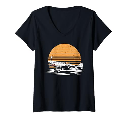 Damen WW2 Kampfflugzeuge Tshirt B-17 P51 Mustang F4U Corsair T-Shirt mit V-Ausschnitt Damen WW2 Kampfflugzeuge Tshirt B-17 P51 Mustang F4U Corsair T-Shirt mit V-Ausschnitt von WW2 Kampfflugzeuge B-17 Corsair P40 P51 Mustang