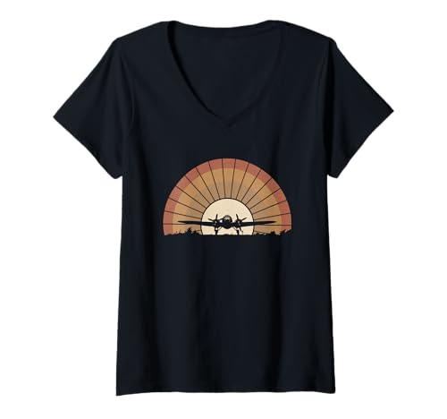 Damen WW2 Kampfflugzeuge Tshirt B-17 P51 Mustang F4U Corsair T-Shirt mit V-Ausschnitt Damen WW2 Kampfflugzeuge Tshirt B-17 P51 Mustang F4U Corsair T-Shirt mit V-Ausschnitt von WW2 Kampfflugzeuge B-17 Corsair P40 P51 Mustang