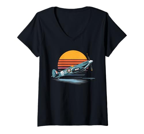 Damen WW2 Kampfflugzeuge Tshirt B-17 P51 Mustang F4U Corsair T-Shirt mit V-Ausschnitt Damen WW2 Kampfflugzeuge Tshirt B-17 P51 Mustang F4U Corsair T-Shirt mit V-Ausschnitt von WW2 Kampfflugzeuge B-17 Corsair P40 P51 Mustang