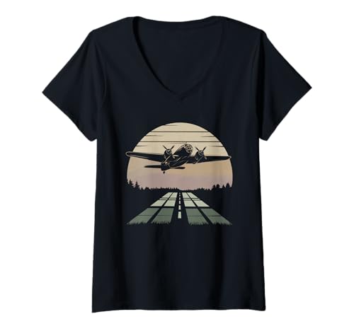 Damen WW2 Kampfflugzeuge Tshirt B-17 P51 Mustang F4U Corsair T-Shirt mit V-Ausschnitt Damen WW2 Kampfflugzeuge Tshirt B-17 P51 Mustang F4U Corsair T-Shirt mit V-Ausschnitt von WW2 Kampfflugzeuge B-17 Corsair P40 P51 Mustang