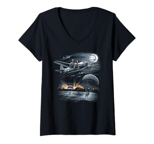 Damen WW2 Kampfflugzeuge Tshirt B-17 P51 Mustang F4U Corsair T-Shirt mit V-Ausschnitt Damen WW2 Kampfflugzeuge Tshirt B-17 P51 Mustang F4U Corsair T-Shirt mit V-Ausschnitt von WW2 Kampfflugzeuge B-17 Corsair P40 P51 Mustang