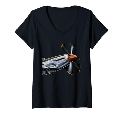 Damen WW2 Kampfflugzeuge Tshirt B-17 P51 Mustang F4U Corsair T-Shirt mit V-Ausschnitt Damen WW2 Kampfflugzeuge Tshirt B-17 P51 Mustang F4U Corsair T-Shirt mit V-Ausschnitt von WW2 Kampfflugzeuge B-17 Corsair P40 P51 Mustang