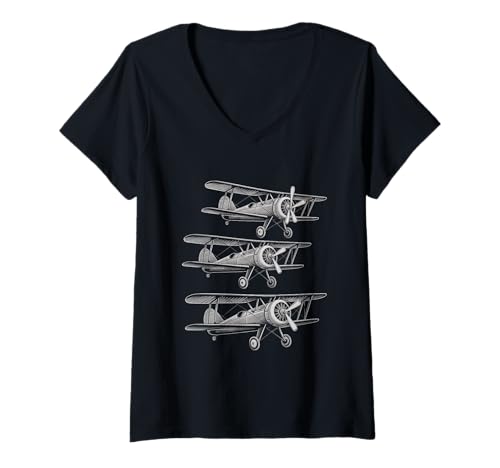 Damen WW2 Kampfflugzeuge Tshirt B-17 P51 Mustang F4U Corsair T-Shirt mit V-Ausschnitt Damen WW2 Kampfflugzeuge Tshirt B-17 P51 Mustang F4U Corsair T-Shirt mit V-Ausschnitt von WW2 Kampfflugzeuge B-17 Corsair P40 P51 Mustang