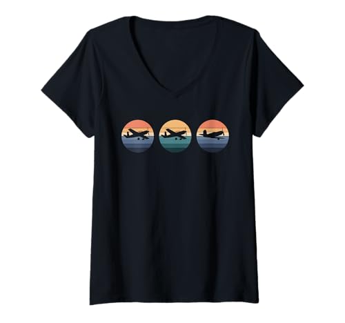 Damen WW2 Kampfflugzeuge Tshirt B-17 P51 Mustang F4U Corsair T-Shirt mit V-Ausschnitt Damen WW2 Kampfflugzeuge Tshirt B-17 P51 Mustang F4U Corsair T-Shirt mit V-Ausschnitt von WW2 Kampfflugzeuge B-17 Corsair P40 P51 Mustang