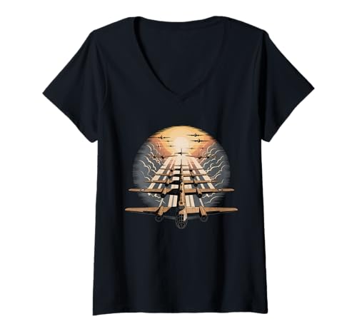 Damen WW2 Kampfflugzeuge Tshirt B-17 P51 Mustang F4U Corsair T-Shirt mit V-Ausschnitt Damen WW2 Kampfflugzeuge Tshirt B-17 P51 Mustang F4U Corsair T-Shirt mit V-Ausschnitt von WW2 Kampfflugzeuge B-17 Corsair P40 P51 Mustang