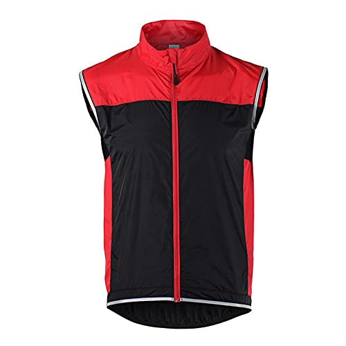 Fahrradweste ärmellos Weste Herren,Fahrradjacke Fahrradhemd Cycling Jersey Fahrradbekleidung Radsport Shirts Bike Jacke,Winddichte Atmungsaktive Regenmantel Windbreaker Kleidung(Size:L.,Color:rot) von WWAIHY