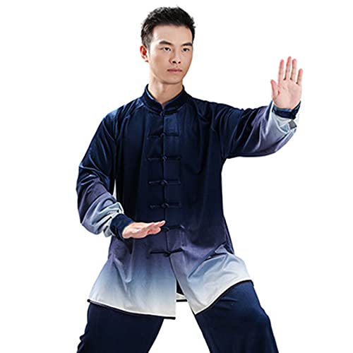 Kung Fu Anzug unisex ,Gestickt Training Freizeit,Traditionelle Chinesische Kampfkunst Tai Chi,Qigong Wing Chun Shaolin Wushu Langärmelig Hose,Kleidung Uniform Ja(Size:XL,Color:Farbverlauf dunkelblau) von WWAIHY