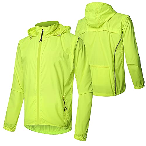 Langarm Fahrradjacke Herren,Sommer Wasserdicht Atmungsaktiv Fahrrad Klamotten,Winddichte Schnell Trocknen Regenjacke Laufjacke,für Radfahren Wandern Bergsteigen,Fluo(Size:L,Color:Leuchtendes Grün) von WWAIHY