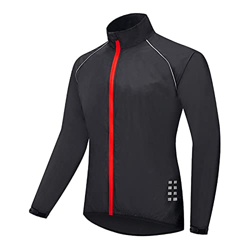 Reflektierende Langarm Fahrradjacke Herren,Sommer Wasserdicht Atmungsaktiv Fahrrad Trikot,Winddichte Schnell Trocknen Regenjacke Laufjacke,für Radfahren Wandern Bergsteigen(Size:XL,Color:Schwarz) von WWAIHY