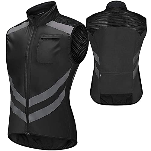 WWAIHY Herren Windstopper Biker Weste,Wasserdicht Atmungsaktiv Fahrradweste,Reflektierende Leichte ärmellos Radweste,Zum Laufen,Radfahren,Motorradfahren,Reiten Fahrrad Weste(Size:XL,Color:Black) von WWAIHY