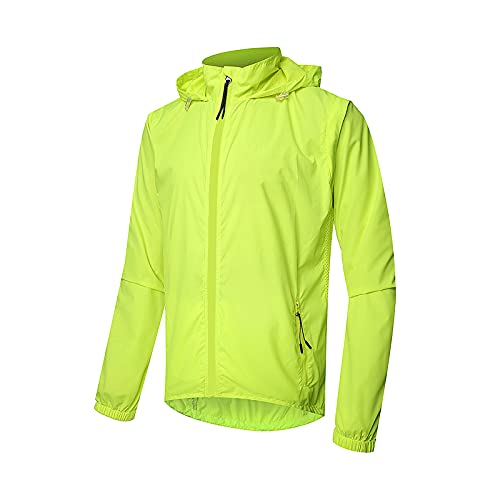 WWAIHY Ligh Fahrrad Windjacke Mit Kapuze,Wasserdicht Fahrradjacke Damen,Reflektierend Radlerjacke Mit Taschen,laufjacke Geeignet für Radfahren,Laufen Outdoor-Sportarten(Size:XL,Color:green) von WWAIHY