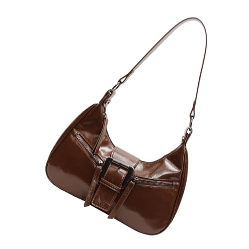 Modische Damen-Umhängetasche aus PU-Leder mit Reißverschluss für den täglichen Gebrauch Crossbody Unterarm-Geldbörse mit Metallschnalle Retro-Umhängetasche, braun, One Size von WWHJR