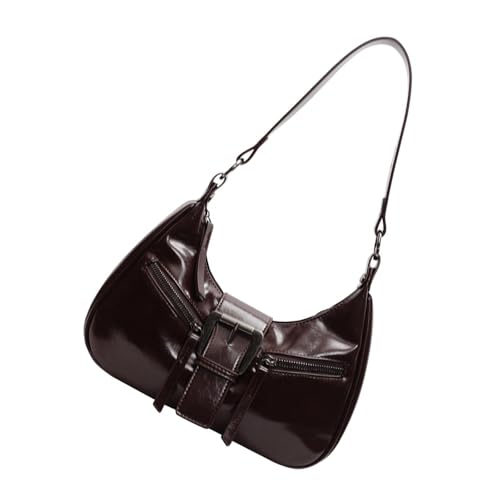 Modische Damen-Umhängetasche aus PU-Leder mit Reißverschluss für den täglichen Gebrauch Crossbody Unterarm-Geldbörse mit Metallschnalle Retro-Umhängetasche, coffee, One Size von WWHJR
