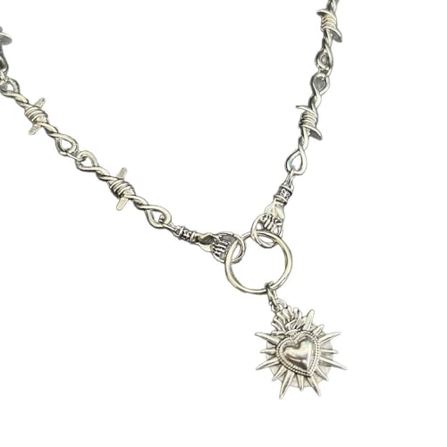 WWHJR Unverwechselbare Halskette mit Herz in der Hand mit Stacheldraht, elegante Schlüsselbeinkette für Erwachsene, die Individualität suchen, einzigartiges Design von WWHJR