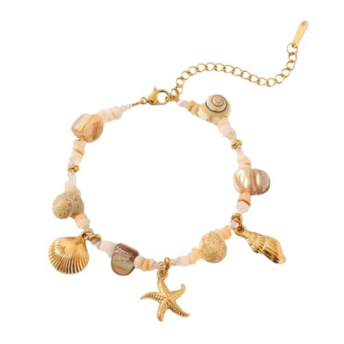 WWHJR Verstellbare Länge Edelstahl Seesterne Muschel Halskette Schmuck für Strand Urlaub Geschenk Strandzubehör von WWHJR