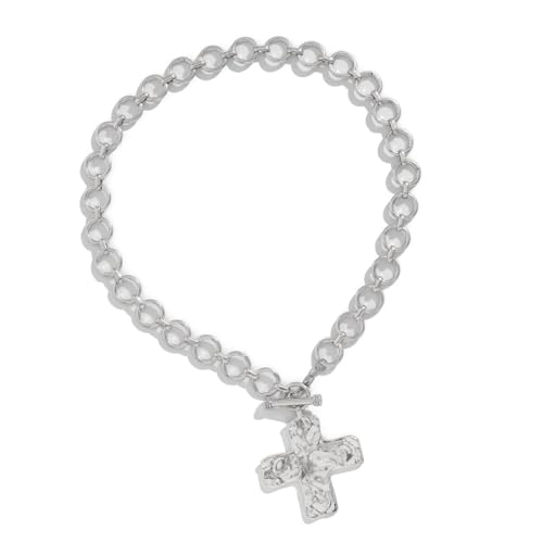 Zarte gehämmerte Kreuz-Halskette, elegante Kreuz-Halskette, gehämmerter Anhänger, Accessoire für modernen Damenschmuck, Glaubensymbol-Schmuck, Einheitsgröße, Wie beschrieben, Wie beschrieben von WWHJR