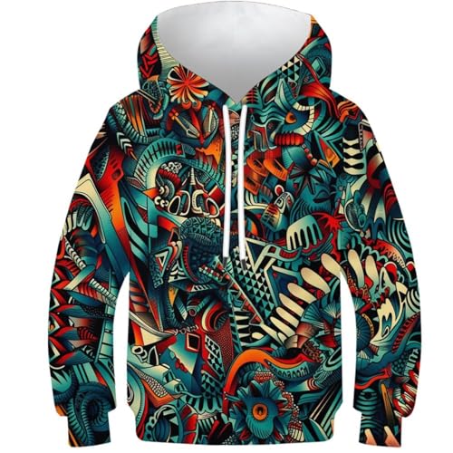 Graffiti Kunst Kapuzenpulli Cartoon-Stil Pullover Personalisierte 3D Lustig Gedruckt Kinder Hoodie Jungen Mädchen Leichte Alter 4-16 13-15Y von WWJLRLXTO