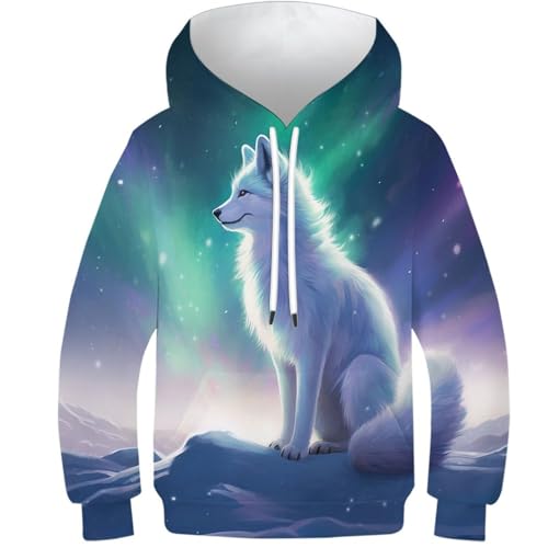 Polarfuchs Kapuzenpulli Fox Pullover Sweatshirt Neuheit 3D Druck Kinder Hoodie Jungen Mädchen Langarm 6-16 Jahre 9-11Y von WWJLRLXTO