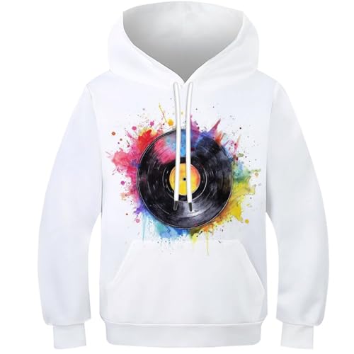 WWJLRLXTO Aufzeichnung Kapuzenpulli Musik Disc Pullover Sweatshirt 3D Lustig Gedruckt Kinder Hoodie Jungen Mädchen Leichte 6-16 Jahre 11-13Y von WWJLRLXTO