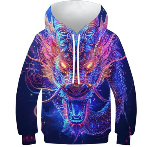 WWJLRLXTO Drache Kapuzenpullover Cool Drache Pullover Sweatshirt 3D Lustig Gedruckt Kinder Hoodie Jungen Mädchen Leichte Alter 4-16 8-10Y von WWJLRLXTO