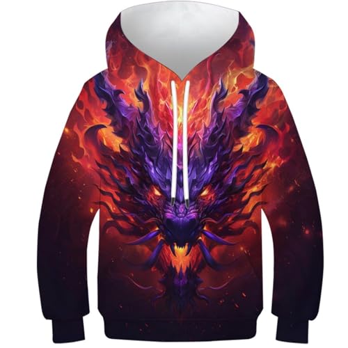 WWJLRLXTO Drache Kapuzenpullover Cool Drache Pullover Sweatshirt Neuheit 3D Druck Kinder Hoodie Jungen Mädchen Langarm 6-16 Jahre 13-15Y von WWJLRLXTO
