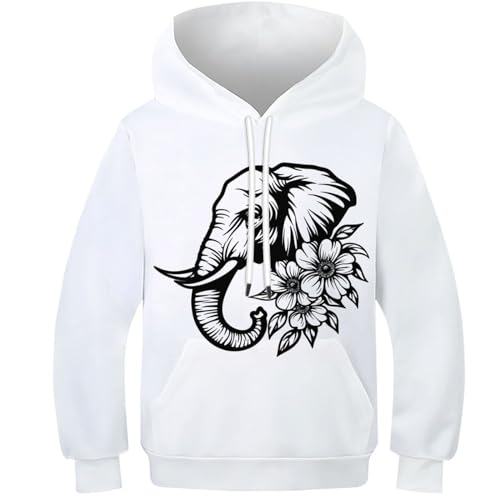 WWJLRLXTO Elefant Hoodie Jungen 3D Lustig Gedruckt Animal Kapuzenpullover Unisex Kinder Langarm Pullover Alter 4-16 9-11Y von WWJLRLXTO