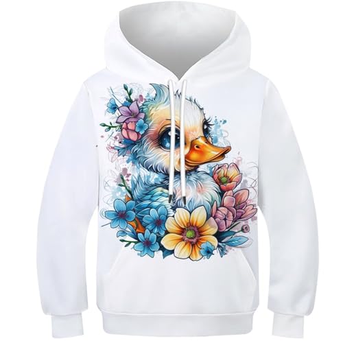 WWJLRLXTO Ente Pullover Personalisierte CKunstoon Ente Neuheit 3D Druck Kinder Hoodie Jungen Mädchen Langarm 6-16 Jahre 11-13Y von WWJLRLXTO