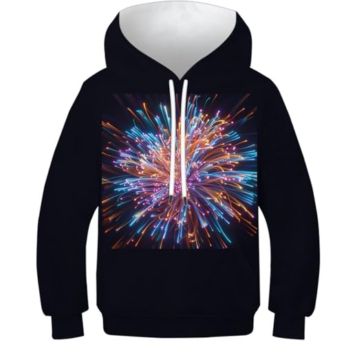 WWJLRLXTO Feuerwerk Kapuzenpullover Colorful Feuerwerk Pullover Personalisierte Neuheit 3D Druck Kinder Hoodie Jungen Mädchen Leichte 6-16 Jahre 13-15Y von WWJLRLXTO
