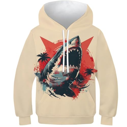 WWJLRLXTO Hai Kapuzenpulli Cool Hai Pullover Personalisierte 3D Lustig Gedruckt Kinder Hoodie Jungen Mädchen Langarm 6-16 Jahre 6-7Y von WWJLRLXTO