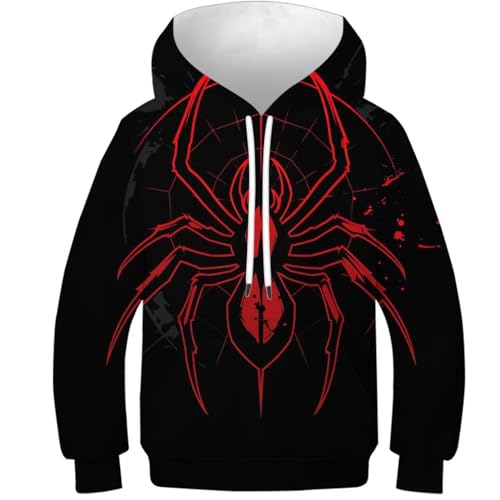 WWJLRLXTO Red Spinne KapuzenpulLieber Spinne PulLieber Sweatshirt 3D Lustig Gedruckt Kinder Hoodie Jungen Mädchen Langarm 6-16 Jahre 9-11Y von WWJLRLXTO