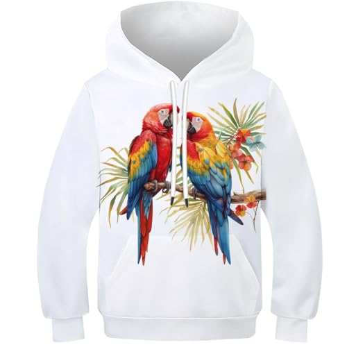 WWJLRLXTO Roter Ara Kapuzenpullover Parrot Brother Pullover Sweatshirt Neuheit 3D Druck Kinder Hoodie Jungen Mädchen Langarm Alter 4-16 7-9Y von WWJLRLXTO