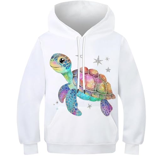 WWJLRLXTO Schildkröte Kapuzenpullover Tier Pullover Sweatshirt Neuheit 3D Druck Kinder Hoodie Jungen Mädchen Leichte 6-16 Jahre 12-14Y von WWJLRLXTO