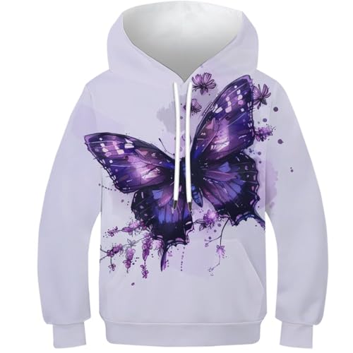 WWJLRLXTO Schmetterling Kapuzenpulli Beautiful Schmetterling Pullover Personalisierte 3D Lustig Gedruckt Kinder Hoodie Jungen Mädchen Leichte 6-16 Jahre 8-10Y von WWJLRLXTO