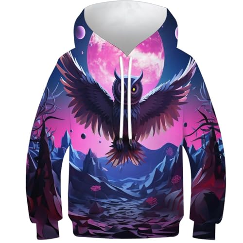 WWJLRLXTO Süße Eule Kapuzenpullover Eule Pullover Sweatshirt 3D Lustig Gedruckt Kinder Hoodie Jungen Mädchen Leichte Alter 4-16 8-10Y von WWJLRLXTO