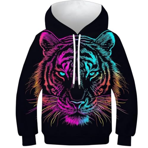 WWJLRLXTO Tiger Kapuzenpulli Cool Tiger Pullover Sweatshirt 3D Lustig Gedruckt Kinder Hoodie Jungen Mädchen Langarm Alter 4-16 7-9Y von WWJLRLXTO