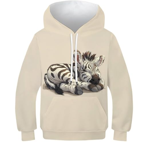 WWJLRLXTO Zebra Hoodie Jungen 3D Lustig Gedruckt Animal Kapuzenpullover Unisex Kinder Langarm Pullover Für Jungen Mädchen Mit Tasche Alter 6-16 8-10Y von WWJLRLXTO